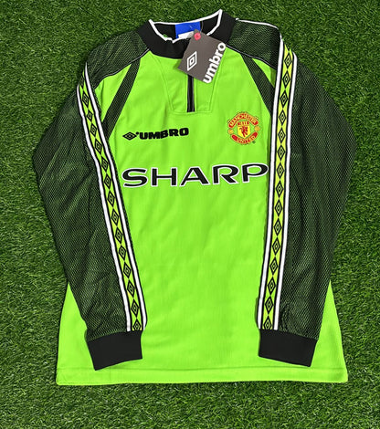Peter Schmeichel Manchester United 1998-1999 Green Goalkeeper Retro Long Sleeve Soccer Football Jersey Kit