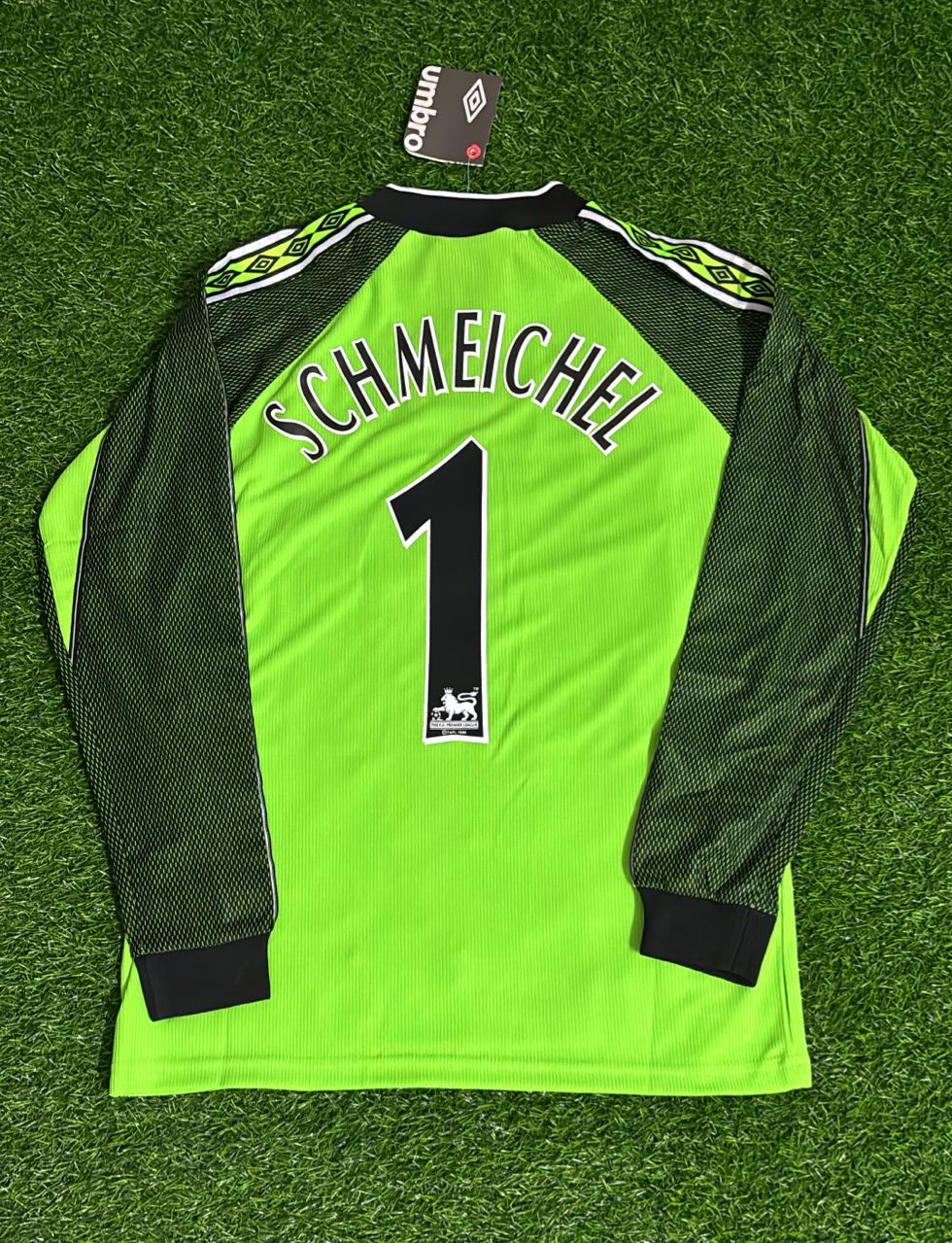 Peter Schmeichel Manchester United 1998-1999 Green Goalkeeper Retro Long Sleeve Soccer Football Jersey Kit