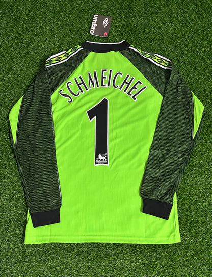 Peter Schmeichel Manchester United 1998-1999 Green Goalkeeper Retro Long Sleeve Soccer Football Jersey Kit