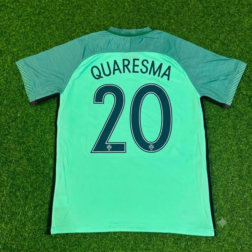 Portugal EURO 2016 Ricardo Quaresma Green Retro Football Jersey