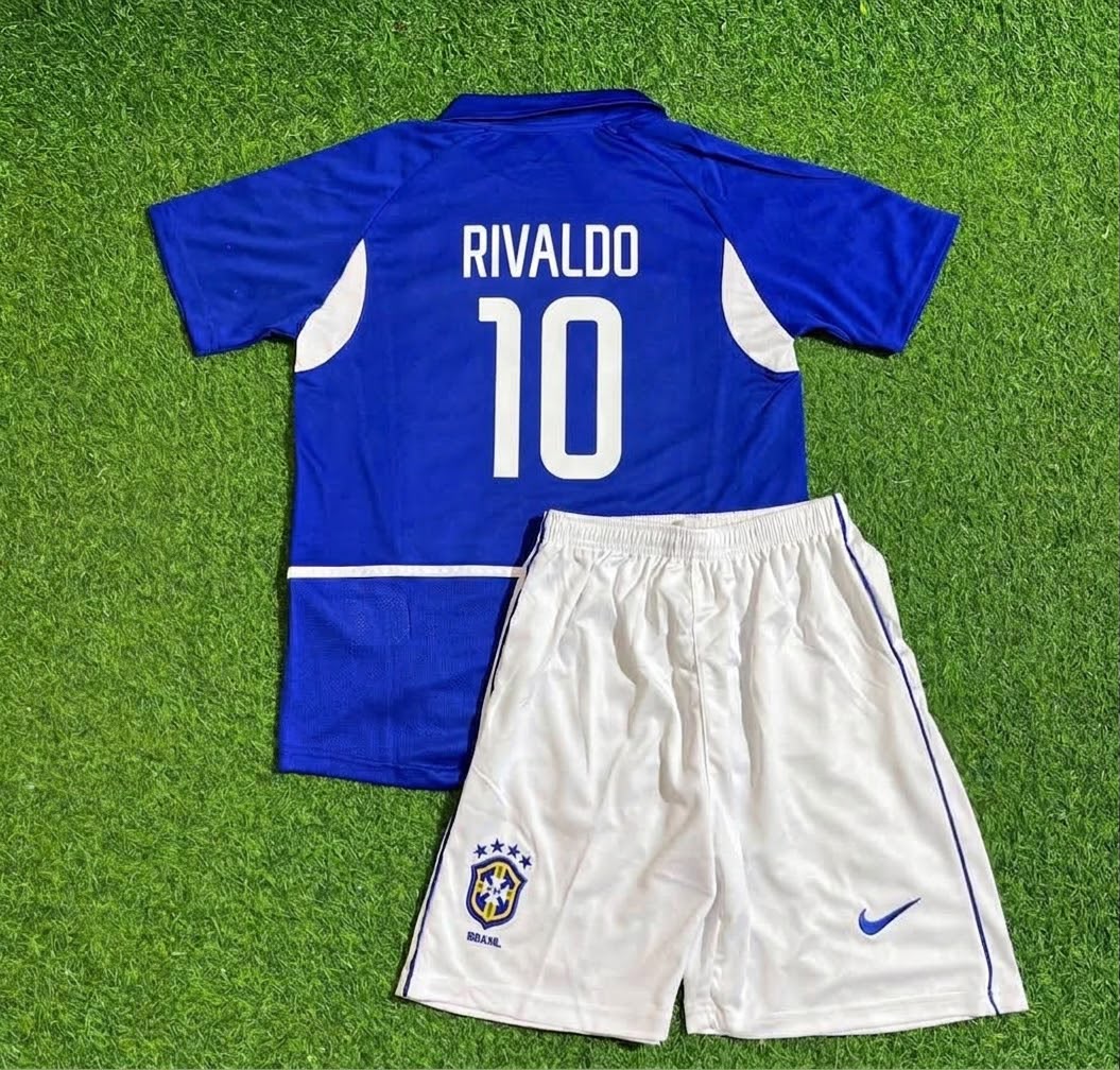 Brazil 2002 Rivaldo Away Kids Football Jersey
