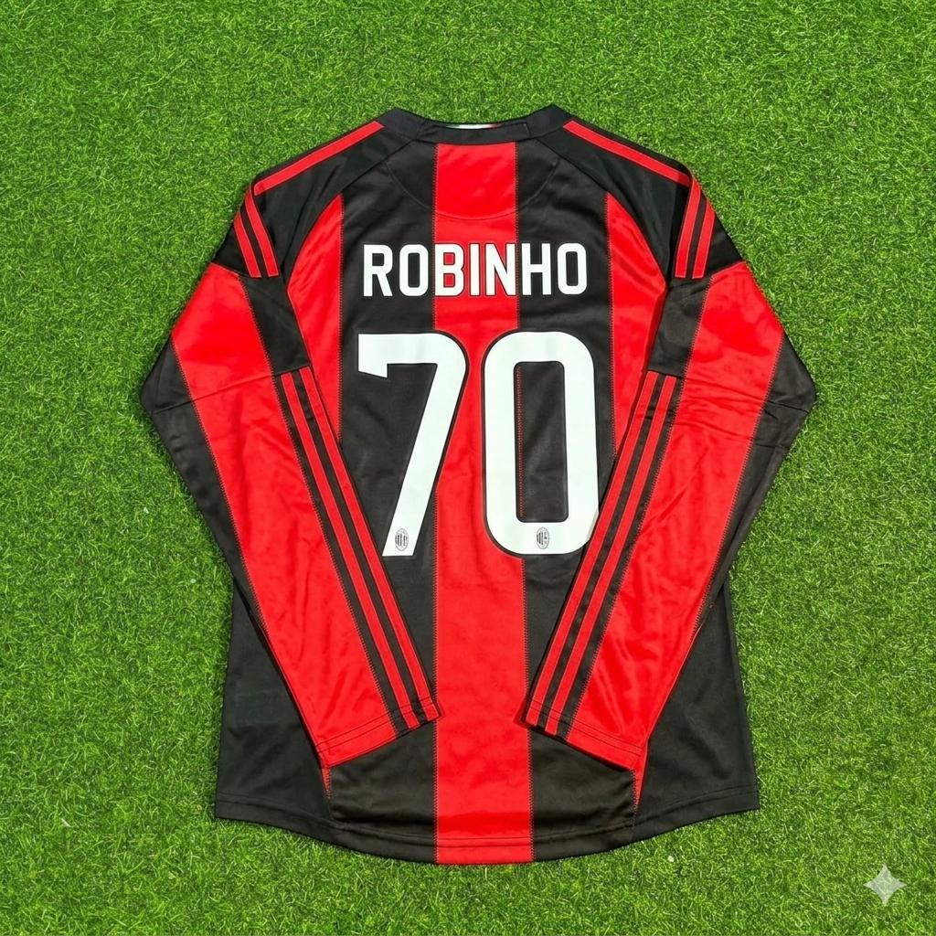 Robinho AC Milan 2010-2011 Home Long Sleeve Retro Football Jersey Kit