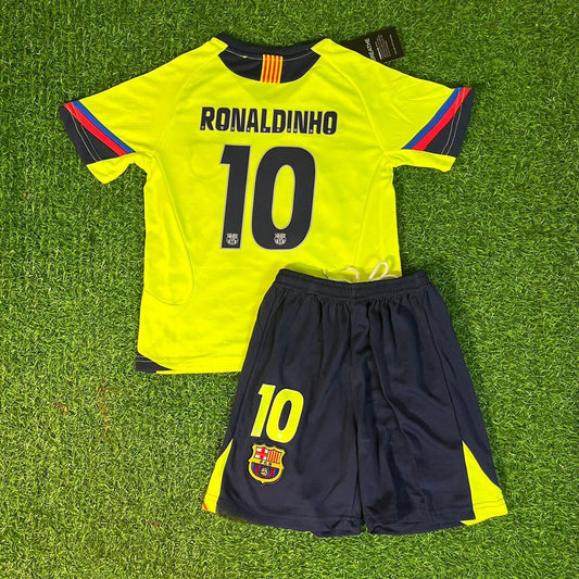 Barcelona Ronaldinho Gaucho 2005 2006 Green Yellow Kids Retro Jersey Trikot Maillot Soccer Kit