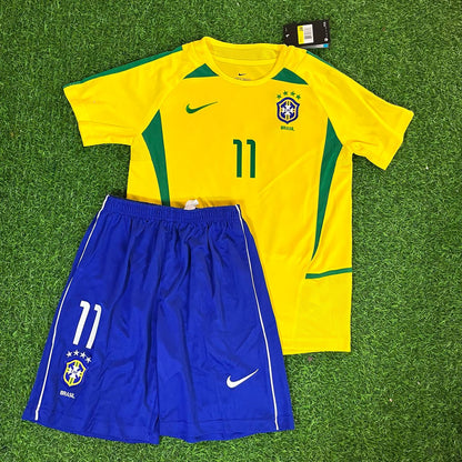 Ronaldinho Gaucho Brazil 2002 Home Kids Kit Football Jersey Kit for Children