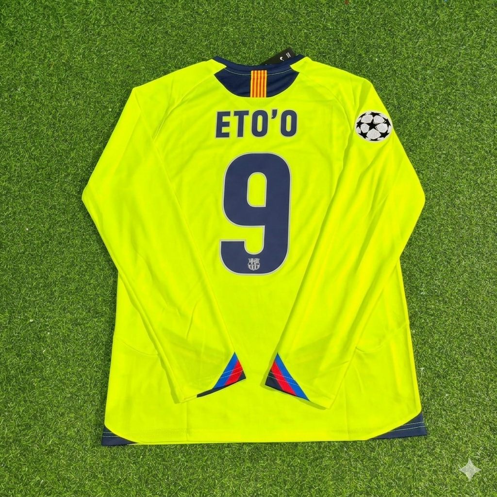 Samuel Eto'o Barcelona 2005-2006 Yellow Green Retro Long Sleeve Football Jersey Kit
