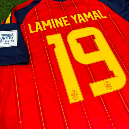 Spain World Cup 2026 Lamine Yamal #19 Two Star Champions Home Jersey Trikot Maillot