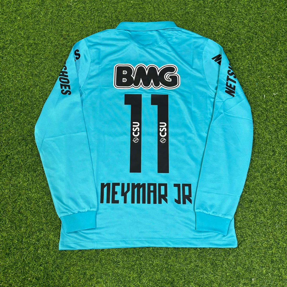 Neymar JR Santos FC 2011 2012 Retro Blue Green Long Sleeve Turquoise Football Jersey