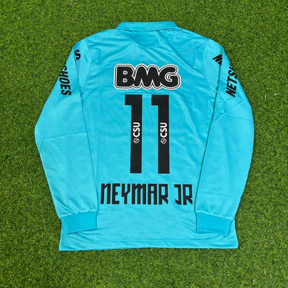 Neymar JR Santos FC 2011 2012 Retro Blue Green Long Sleeve Turquoise Football Jersey