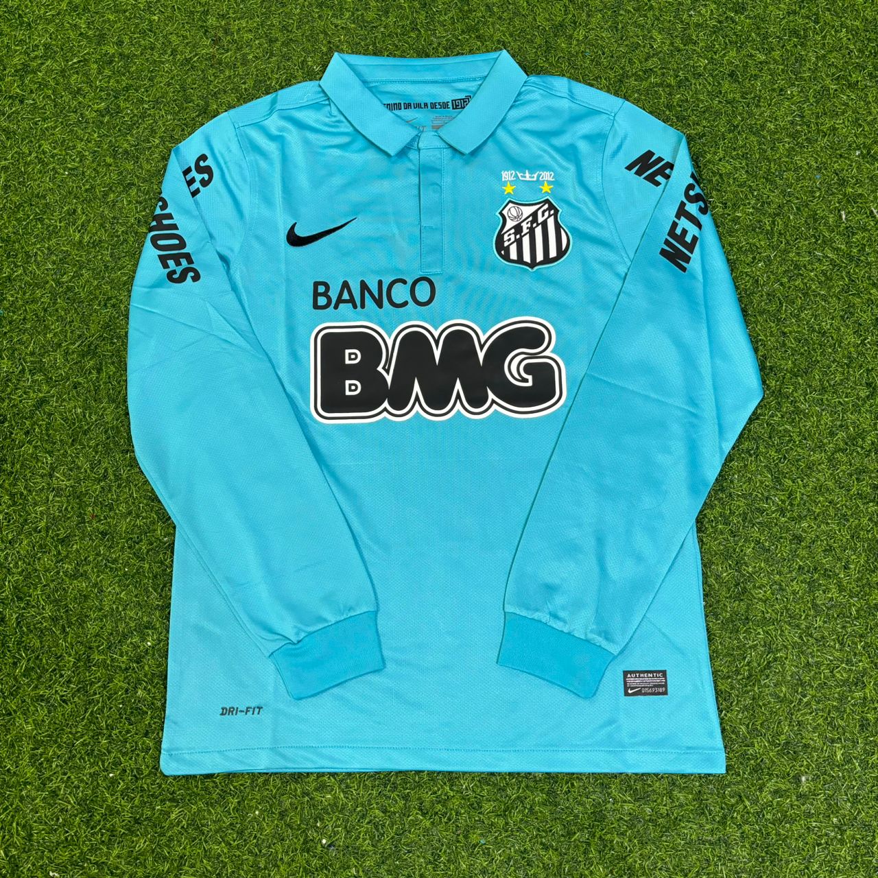 Neymar JR Santos FC 2011 2012 Retro Blue Green Long Sleeve Turquoise Football Jersey
