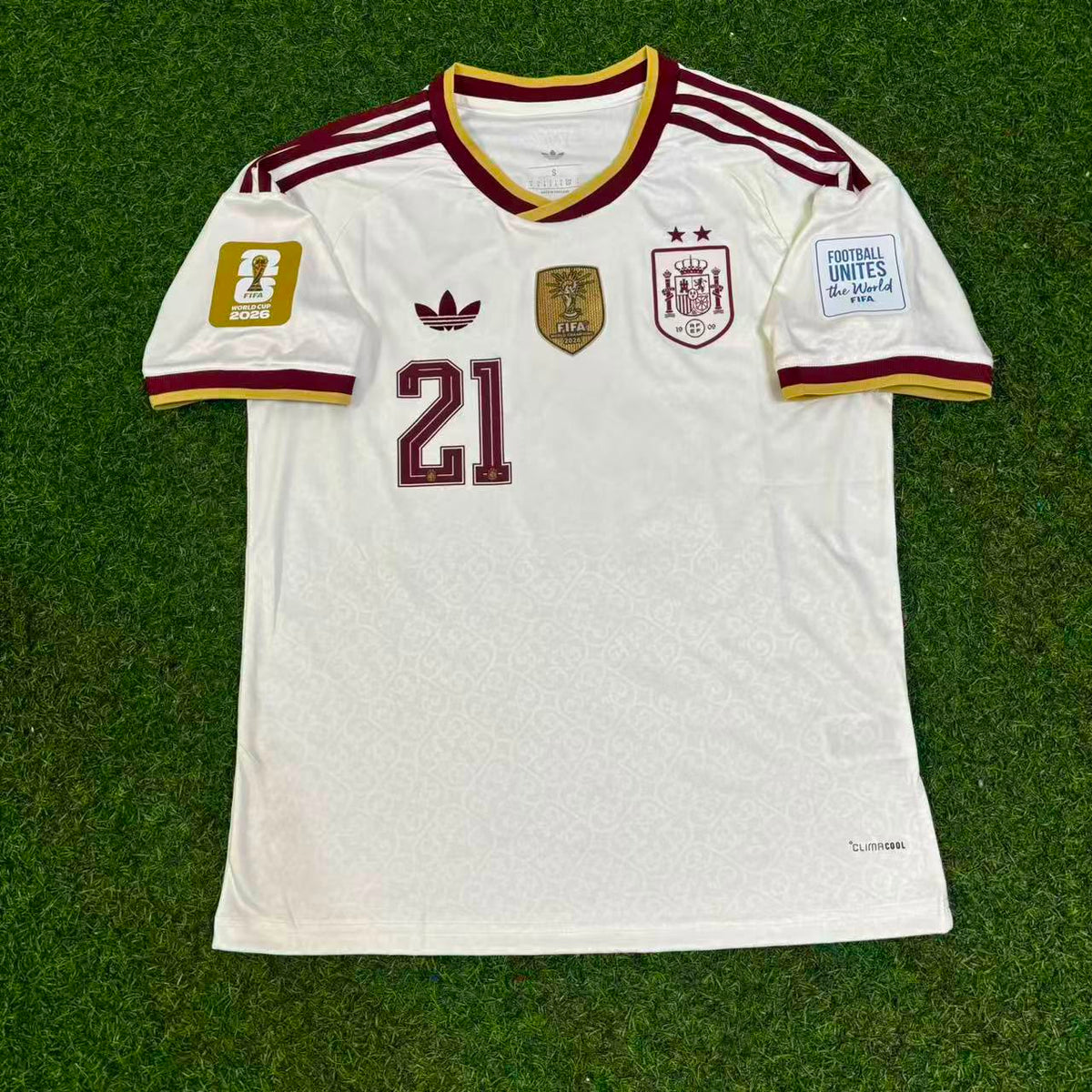 Spain Mikel Oyarzabal #21 Two Star 2026 World Cup Champions Away Football Jersey