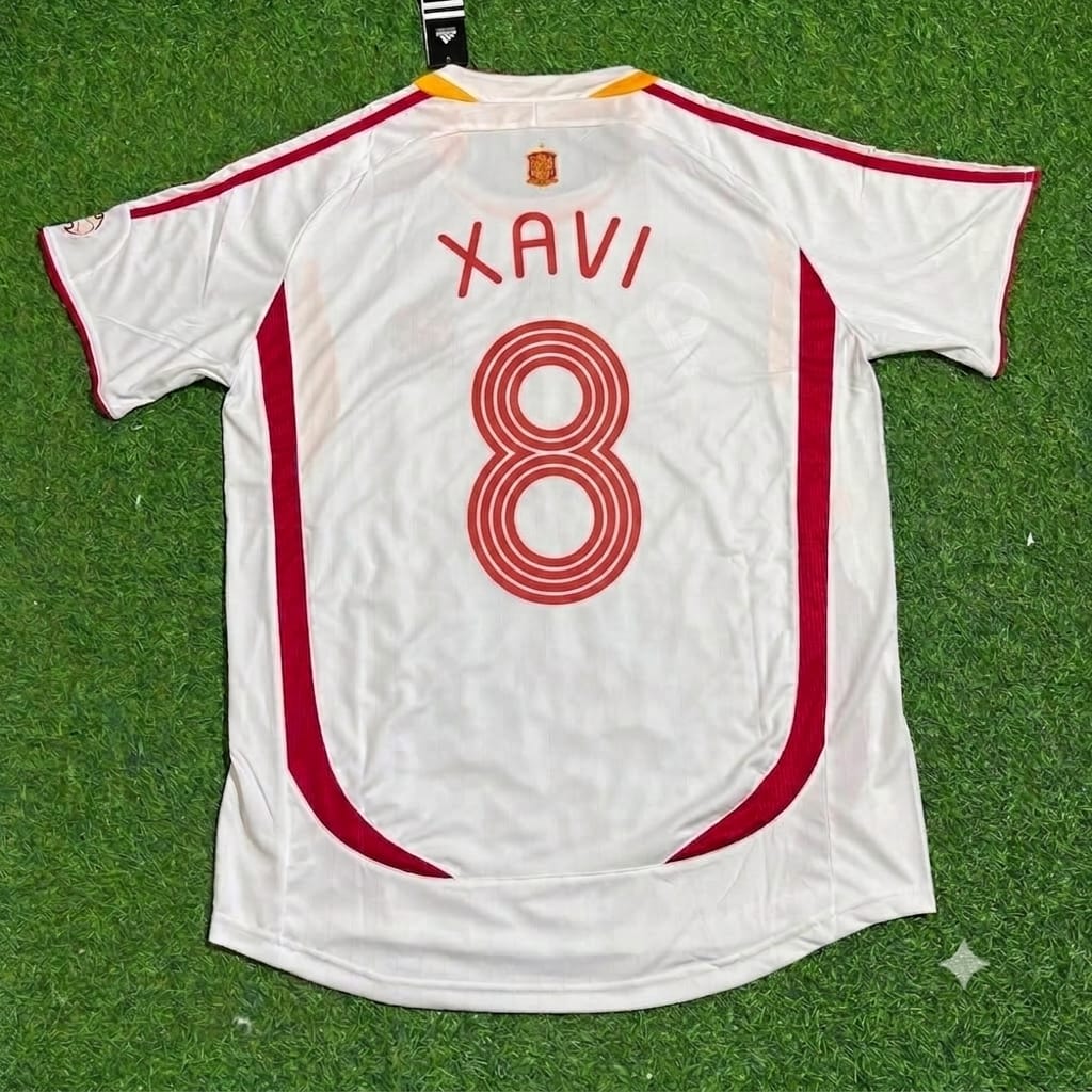 Spain World Cup 2006 Xavi Hernandez White Retro Football Jersey