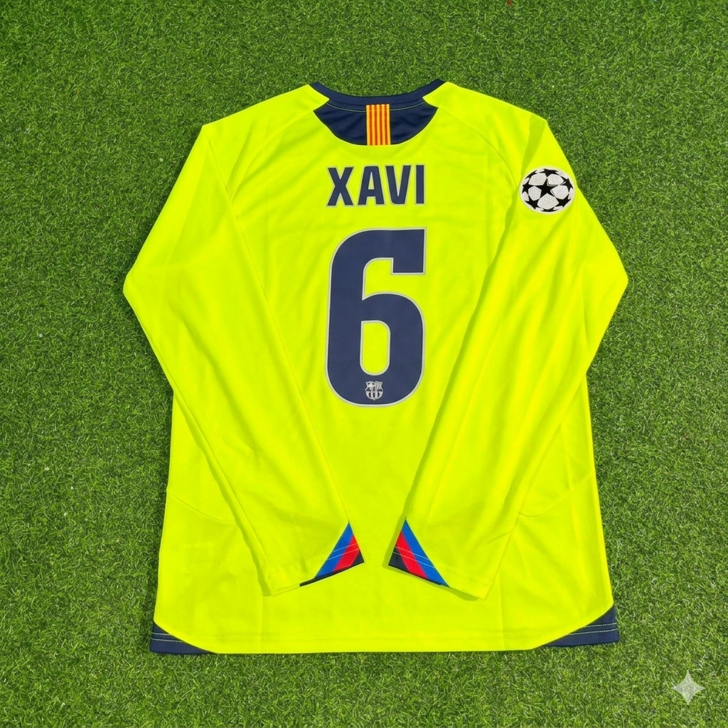 Xavi Hernandez Barcelona 2005-2006 Yellow Green Retro Long Sleeve Football Jersey Kit