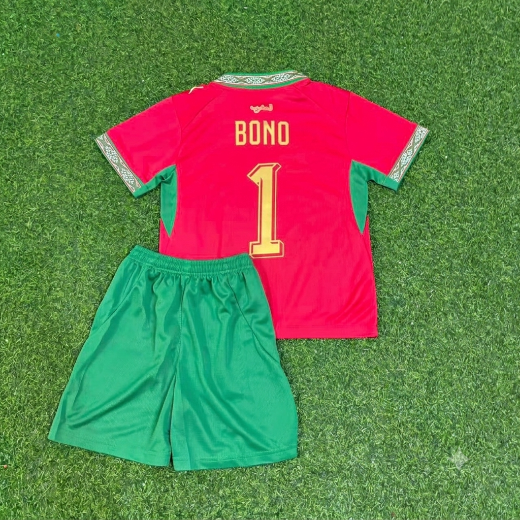 Morocco World Cup 2026 Yassine Bounou Goalkeeper Kids Football Jersey Kit