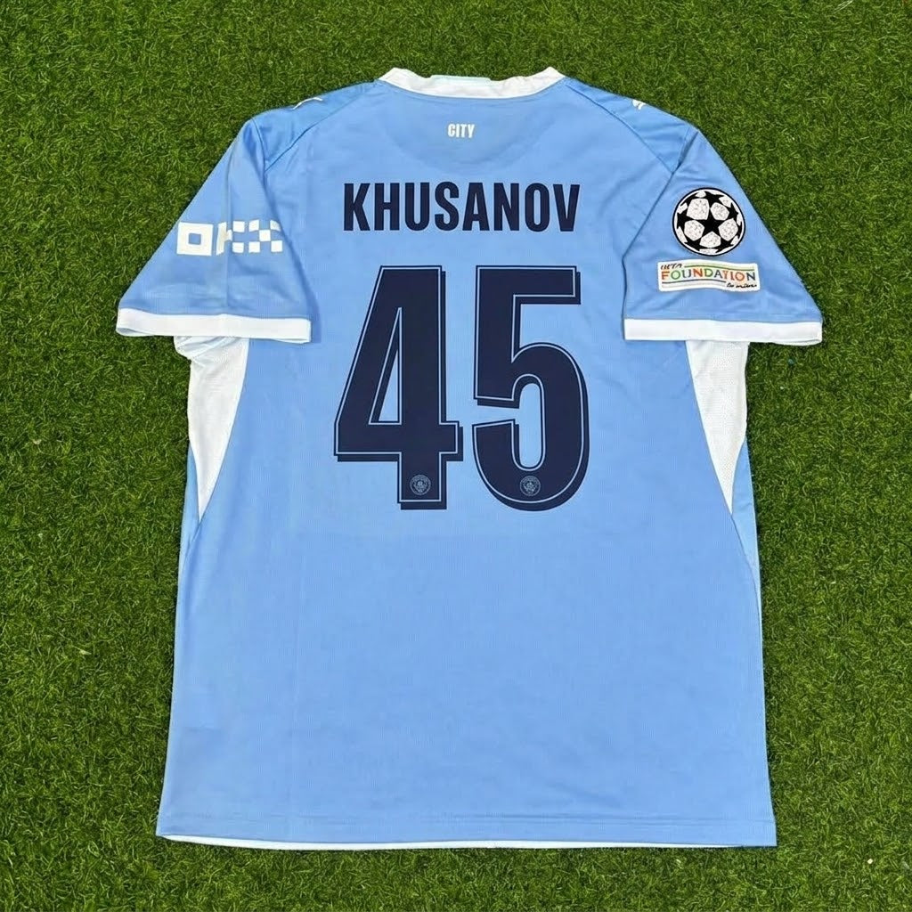 Abdukodir Khusanov #45 Manchester City 2026-27 Home Champions League Patch Football Jersey