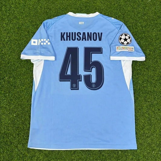 Abdukodir Khusanov #45 Manchester City 2026-27 Home Champions League Patch Football Jersey