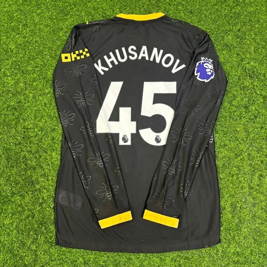 Abdukodir Khusanov #42 Manchester City 2026-2027 Away Black Long Sleeve Football Jersey