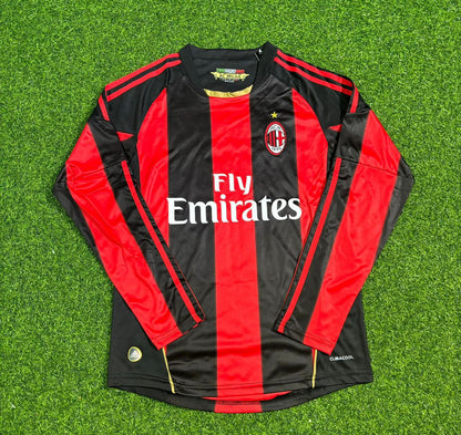 AC Milan 2010-2011 Home Long Sleeve Retro Football Jersey Kit