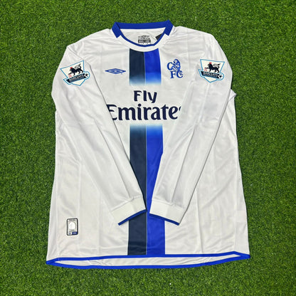 Adrian Mutu #7 Chelsea Away 2004 Retro White Long Sleeve Football Jersey