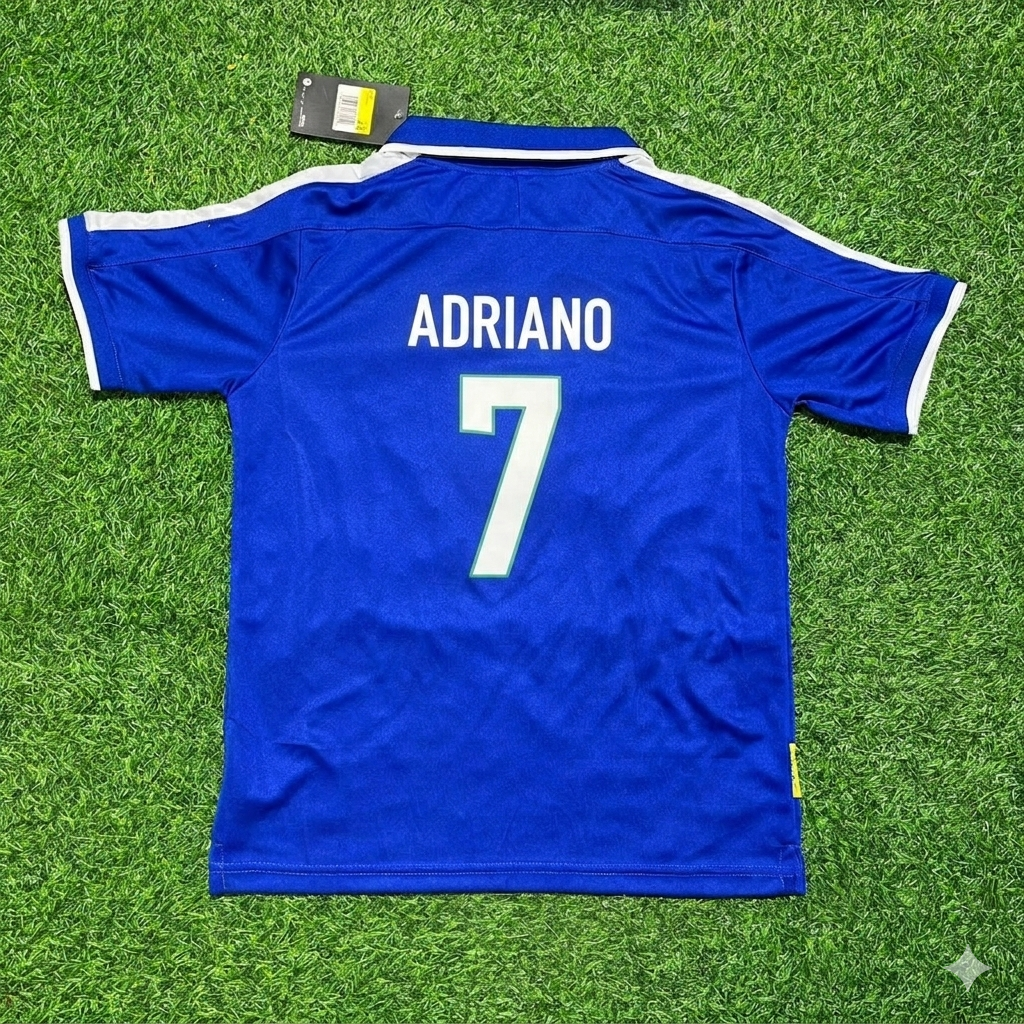 Adriano Brazil Blue Retro Football Jersey Kit