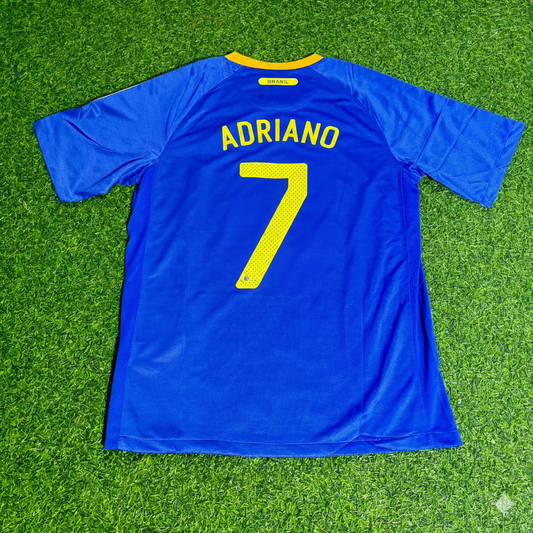 Brazil World Cup 2010 Adriano Retro Blue Football Jersey