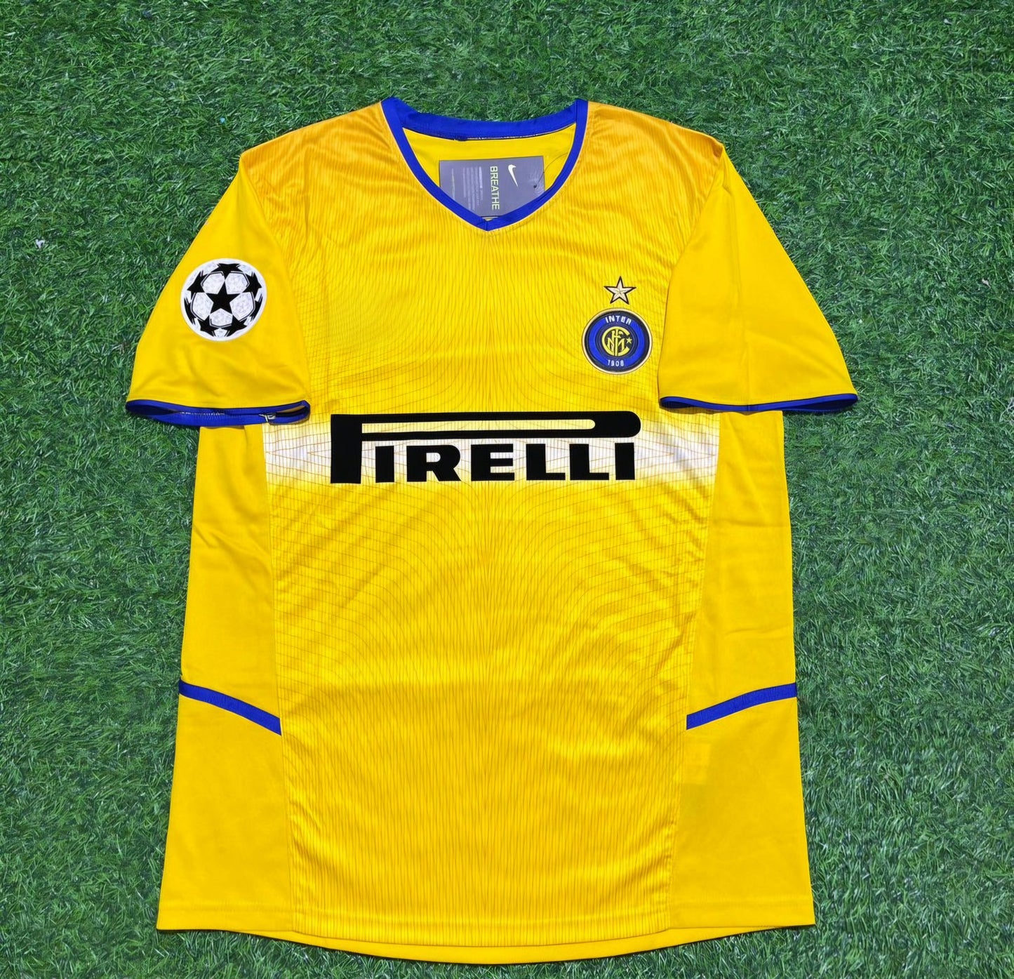 Inter Milan 2002-2003 Yellow Retro Football Jersey Kit