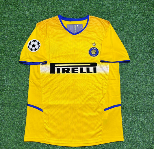 Inter Milan 2002-2003 Yellow Retro Football Jersey Kit