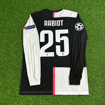 Adrien Rabiot #25 Juventus Long Sleeve 2019-2020 Retro White Black Football Jersey Kit