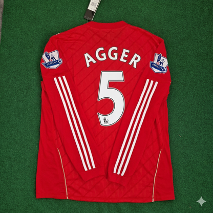 Daniel Agger Liverpool 2010 2012 Season Long Sleeves Red Retro Football Jersey