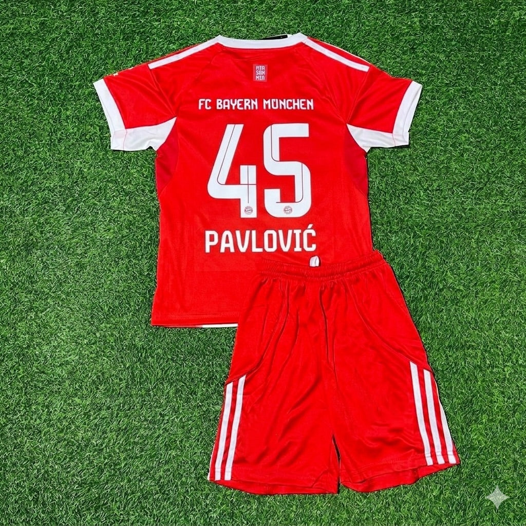 Aleksandar Pavlović #45 Bayern Munich 2025/26 Home Kids Football Jersey Kit