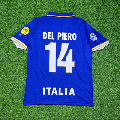 Italy EURO 1996 Alessandro Del Piero #14 Blue Retro Soccer Football Jersey Kit Shirt