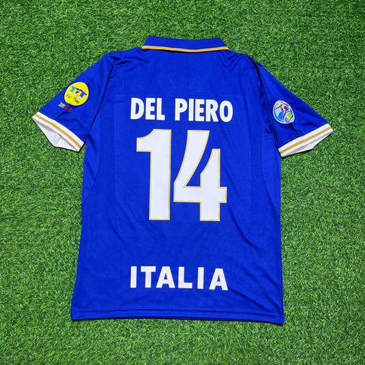 Italy EURO 1996 Alessandro Del Piero #14 Blue Retro Soccer Football Jersey Kit Shirt