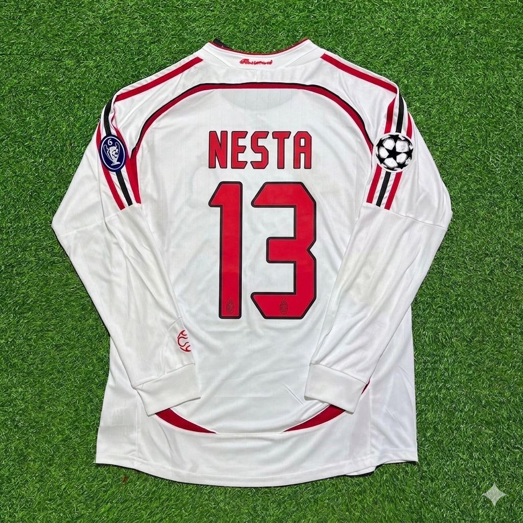 Alessandro Nesta #13 AC Milan 2007 Champions League Final Away White Long Sleeve Retro Football Jersey