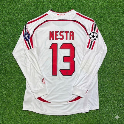 Alessandro Nesta #13 AC Milan 2007 Champions League Final Away White Long Sleeve Retro Football Jersey