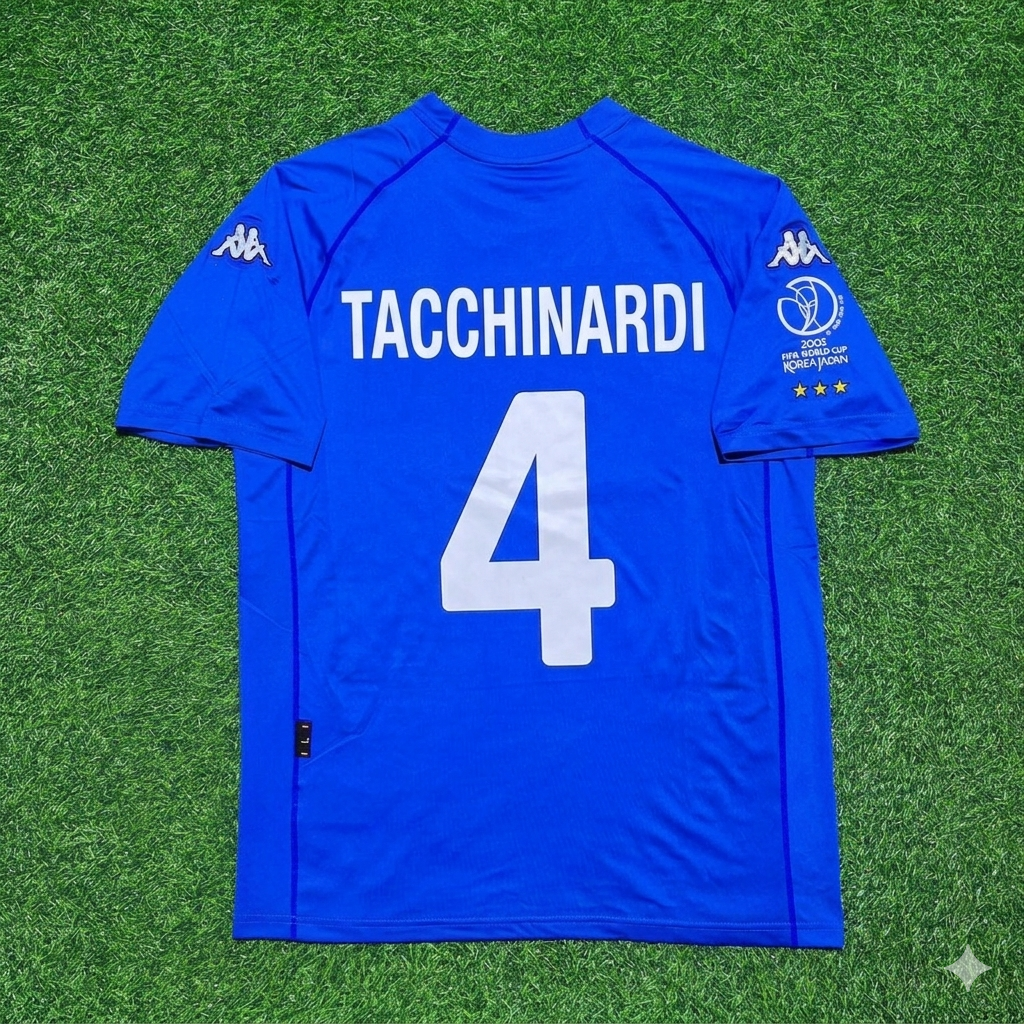 Italy World Cup 2002 Alessio Tacchinardi #4 Home Retro Football Jersey