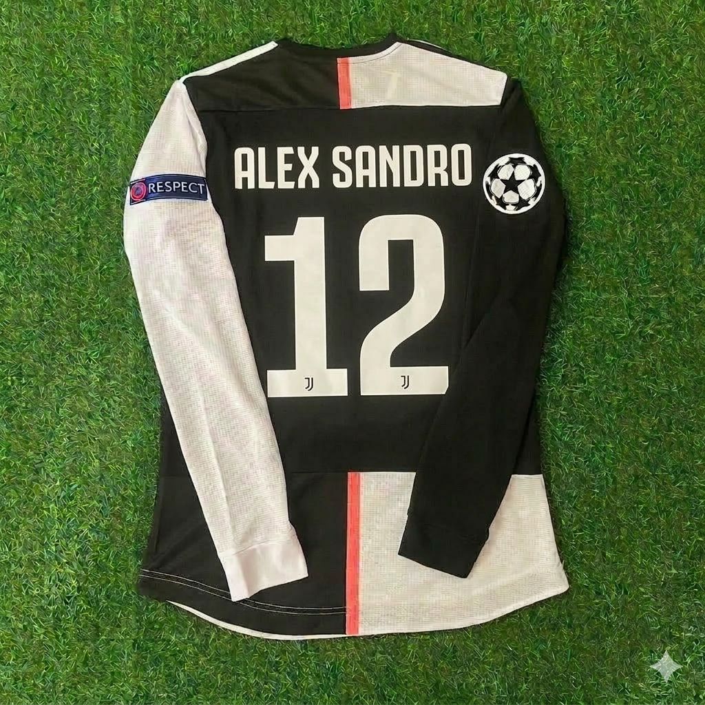 Alex Sandro 12- Juventus Long Sleeve 2019 2020 Retro White Black Football Jersey