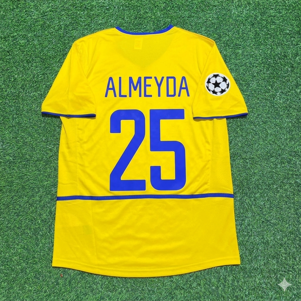 Matias Almeyda Inter Milan 2002-2003 Yellow Retro Football Jersey Kit