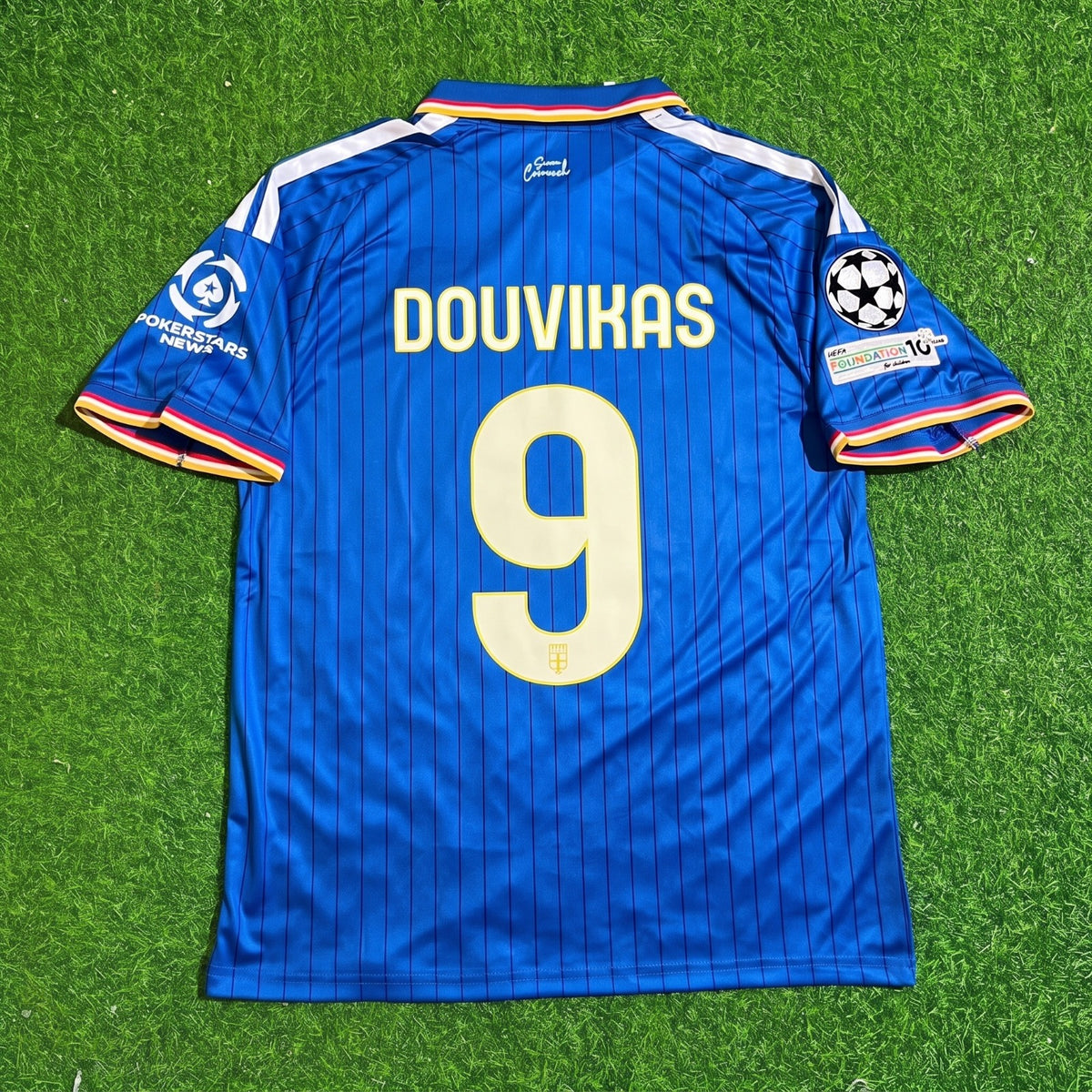 Anastasios Douvikas #9 Como 2027 Home Blue Champions League Patch Football Jersey