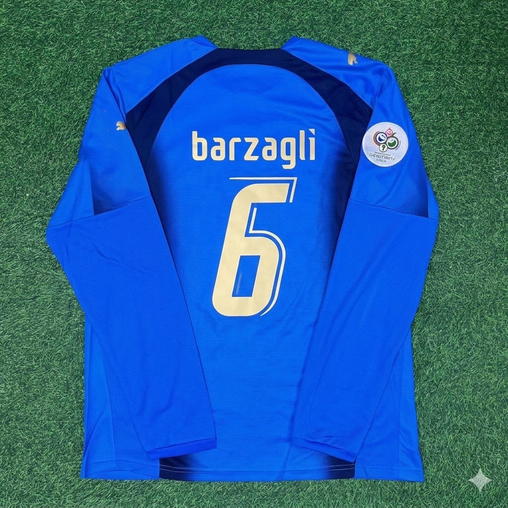 Italy World Cup 2006 Andrea Barzagli #6 Final Long Sleeve Retro Football Jersey