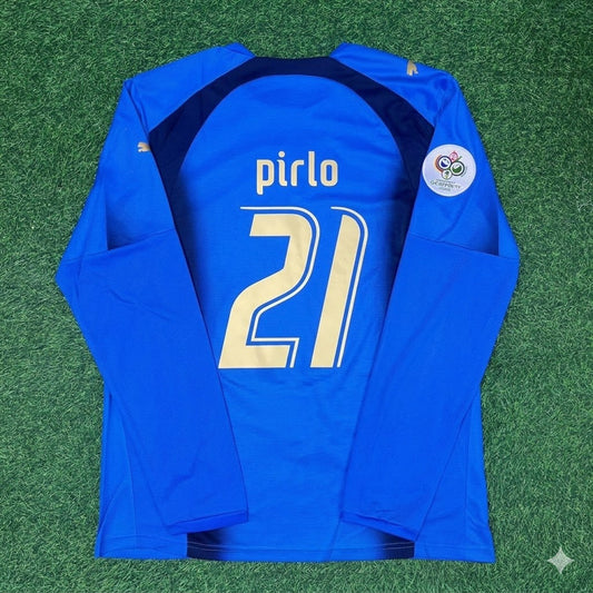 Italy World Cup 2006 Andrea Pirlo #21 Final Long Sleeve Retro Football Jersey
