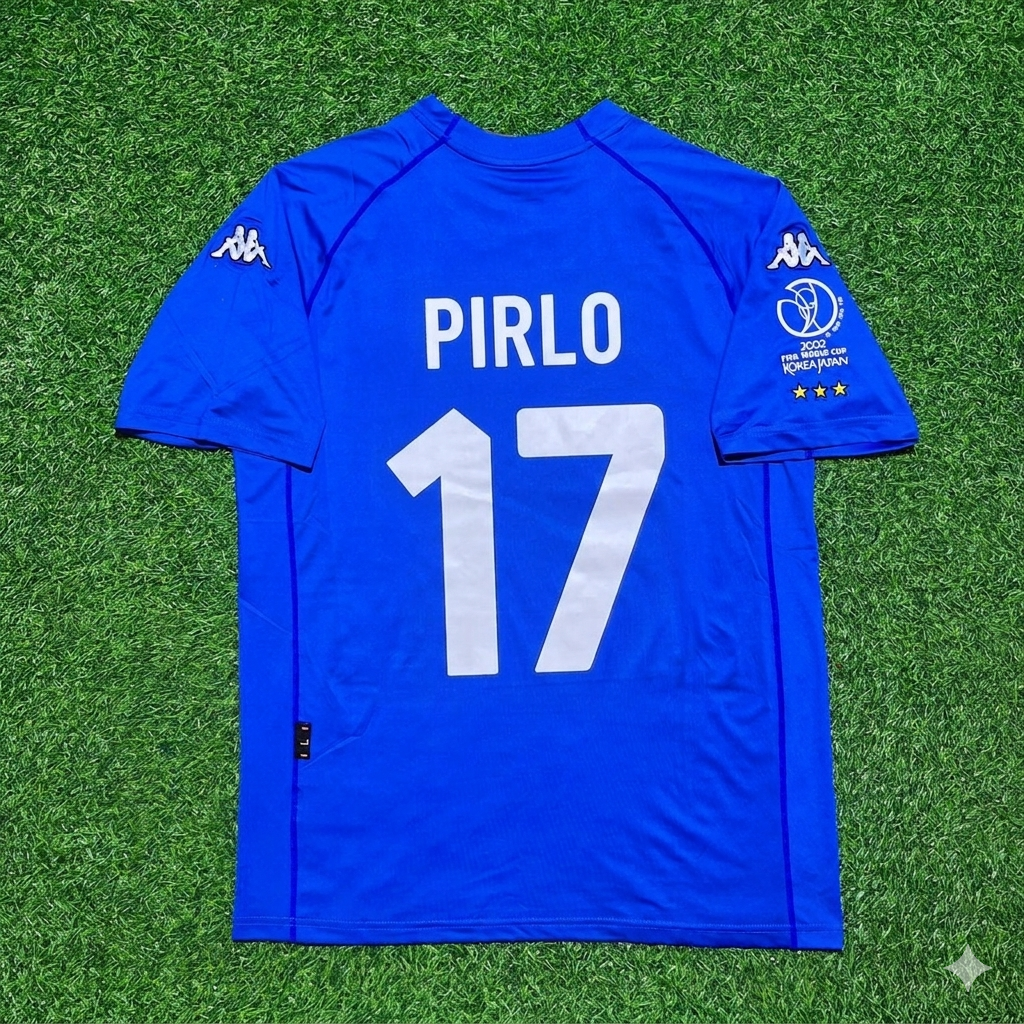 Italy World Cup 2002 Andrea Pirlo #17 Home Retro Football Jersey