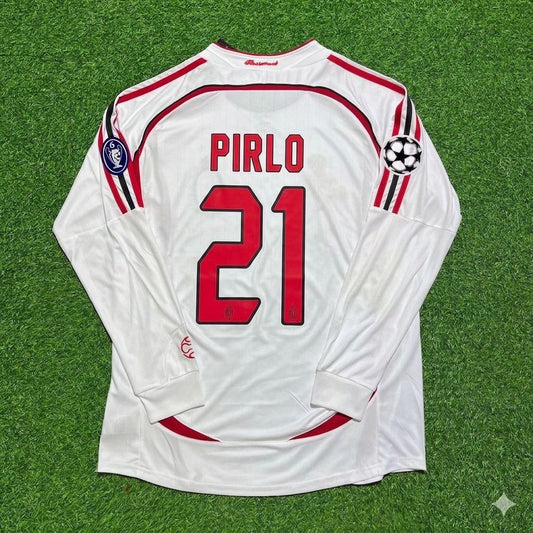 Andrea Pirlo #21 AC Milan 2007 Champions League Final Away White Long Sleeve Retro Football Jersey