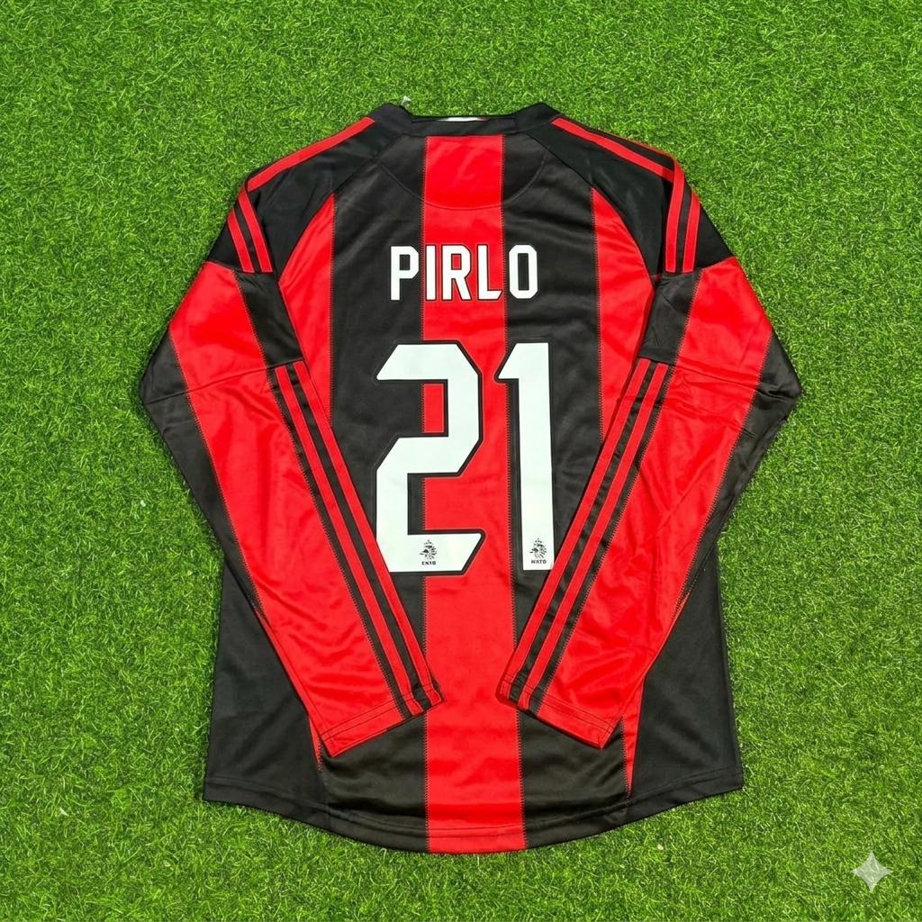 Andrea Pirlo AC Milan 2010-2011 Home Long Sleeve Retro Football Jersey Kit