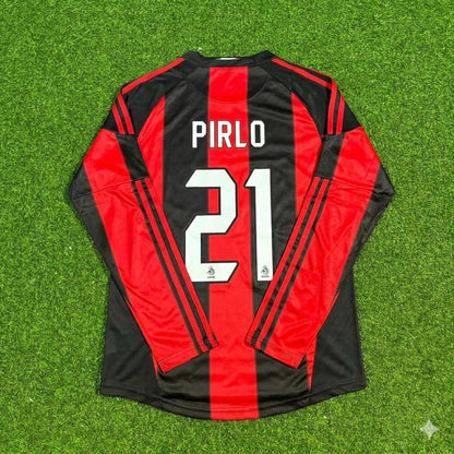 Andrea Pirlo AC Milan 2010-2011 Home Long Sleeve Retro Football Jersey Kit