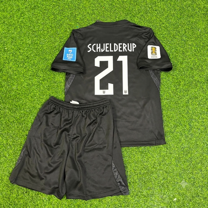 Norway World Cup 2026 Andreas Schjelderup #21 Black Away Kids Football Jersey