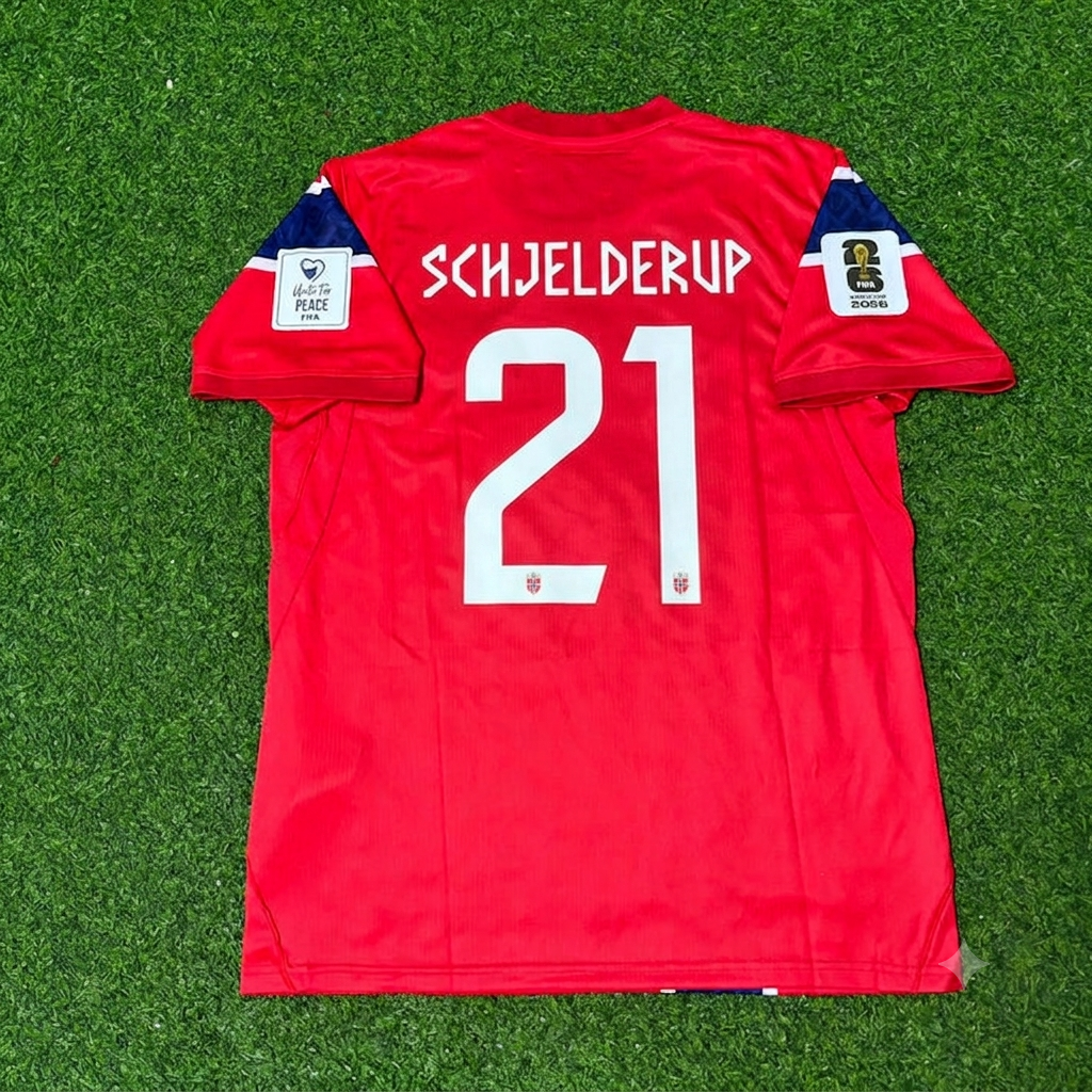 Norway World Cup 2026 Andreas Schjelderup #21 Home Football Jersey