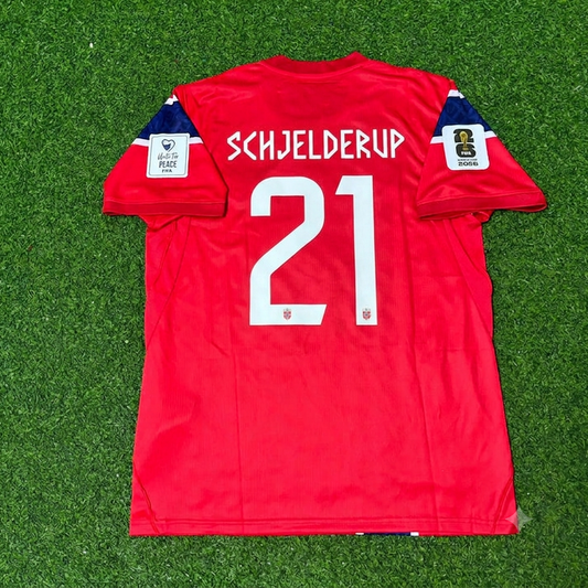 Norway World Cup 2026 Andreas Schjelderup #21 Home Football Jersey
