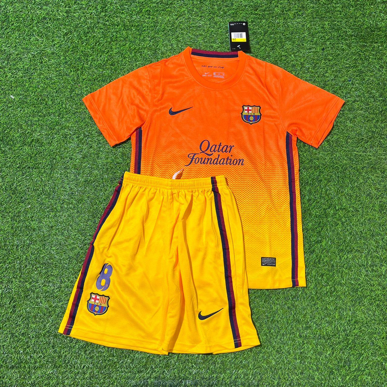 Andrés Iniesta 8 Barcelona 2012/2013 Orange Retro Kids Football Jersey Collection