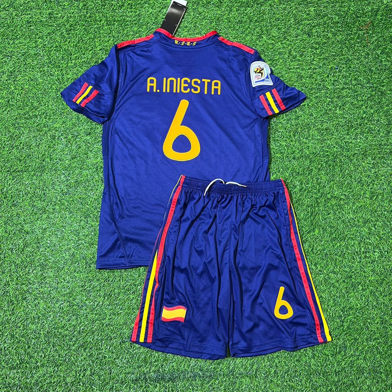 Spain World Cup 2010 Andrés Iniesta 6 Final Retro Kids Football Jersey