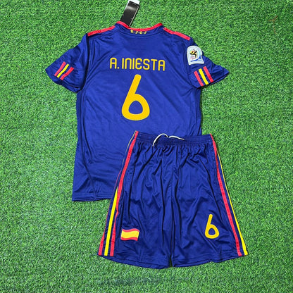 Spain World Cup 2010 Andrés Iniesta 6 Final Retro Kids Football Jersey