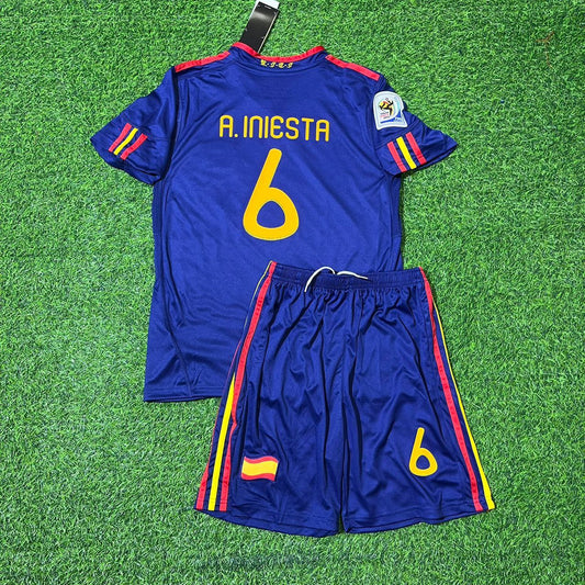 Spain World Cup 2010 Andrés Iniesta 6 Final Retro Kids Football Jersey